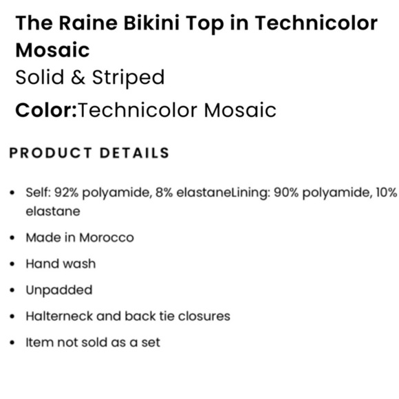 SOLID & STRIPED RAINE TECHNICOLOR MOSAIC EXTRA SMALL HALTER TRIANGLE BIKINI TOP - Picture 12 of 13